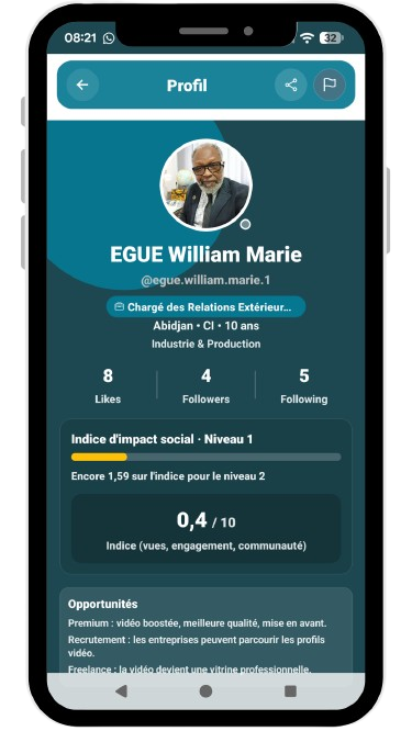 Profil utilisateur PX dans un mockup smartphone